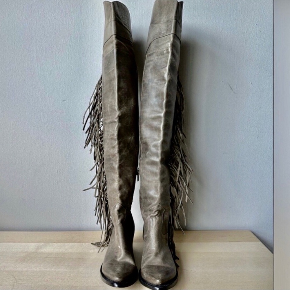 Free People Ash Astonian Butch Fringe Western Leather OTK Boots - Picture 5 of 12